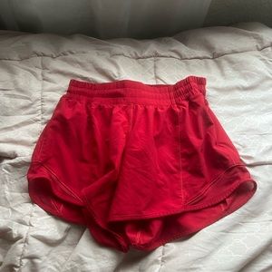 Red lululemon hotty hot shorts